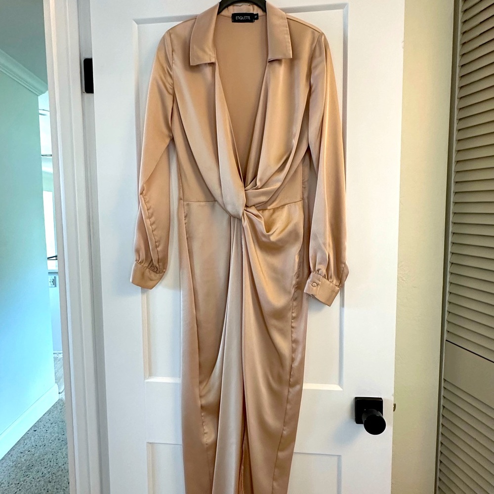Satin Champagne Plunge Dress
